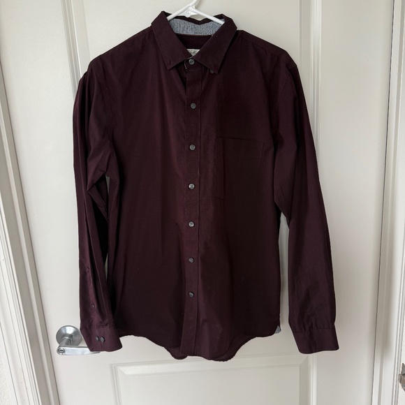Men's Van Heusen Slim Fit Casual Dress Shirt Maroon Red M Medium 15 15.5 - Picture 1 of 4